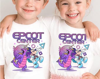 Vintage Mickey and Figment Epcot Center Shirt, Retro Disney World Family Trip Tee, Nostalgic Theme Park Fan Gift, Kids Graphic Apparel