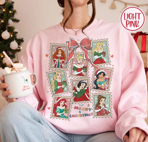 Christmas Princess Shirt, Holiday Disney Princess Tee, Cute Xmas Gift Graphic Shirt, Fairytale Stamp Style Christmas Tee