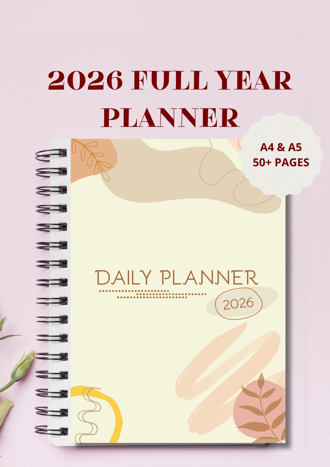 2026 Jahresplaner 2026 Printable Planer Minimalistisch Floral Alltag