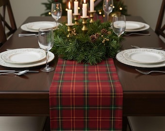 Red & Green Tartan Christmas Table Runner | Festive Plaid Holiday Table Decor | Farmhouse Country Dining Room Style | Cozy Winter HomeGift