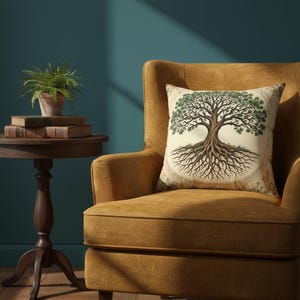 Medieval Tree of Life Gold Cushion | Green Botanical Throw Pillow | Gothic Home Decor | Vintage Nature Art Accent | Heritage Gift Idea
