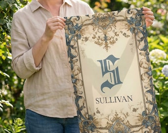 Personalized Monogram Garden Flag | Custom Family Name Lawn Flag | Elegant Vintage House Flag | Baroque Garden Banner | Housewarming Gift