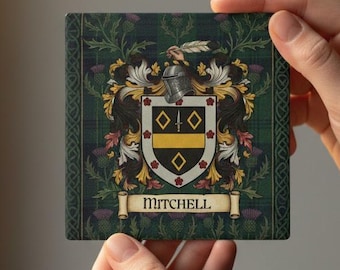 Personalized Family Crest Ceramic Coaster | Custom Coat of Arms Surname Gift | Made to Order | Square or Round | Heraldic Heritage Gift
