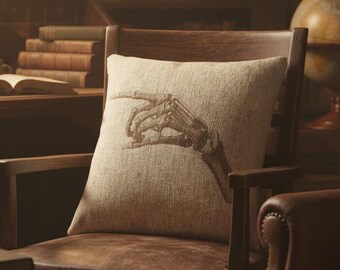 Anatomical Skeleton Hand Woven Cushion | Gothic Dark Academia Pillow | Vintage Medical Illustration | Memento Mori Oddities Spooky Gift