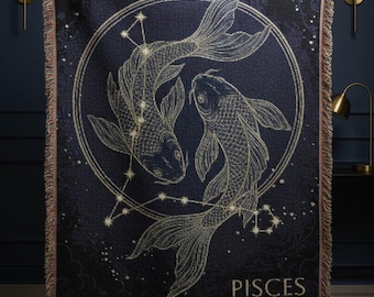 Pisces Zodiac Blue Woven Blanket | Astrology Constellation Throw | Celestial Star Sign Home Decor | Horoscope Gift | Cosmic Bedroom Blanket
