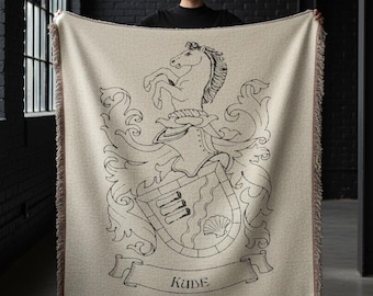 Personalized Family Crest Blanket | Custom Coat of Arms Throw | Minimalist Heraldic Surname | Medieval Family Name Blanket | Heritage Gift