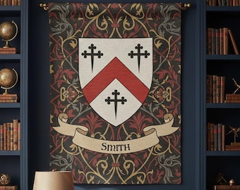 Tapiz de escudo familiar personalizado / Tapiz de escudo de armas personalizado / Estandarte de apellido / Decoración heráldica medieval para el hogar / Patrimonio genealógico