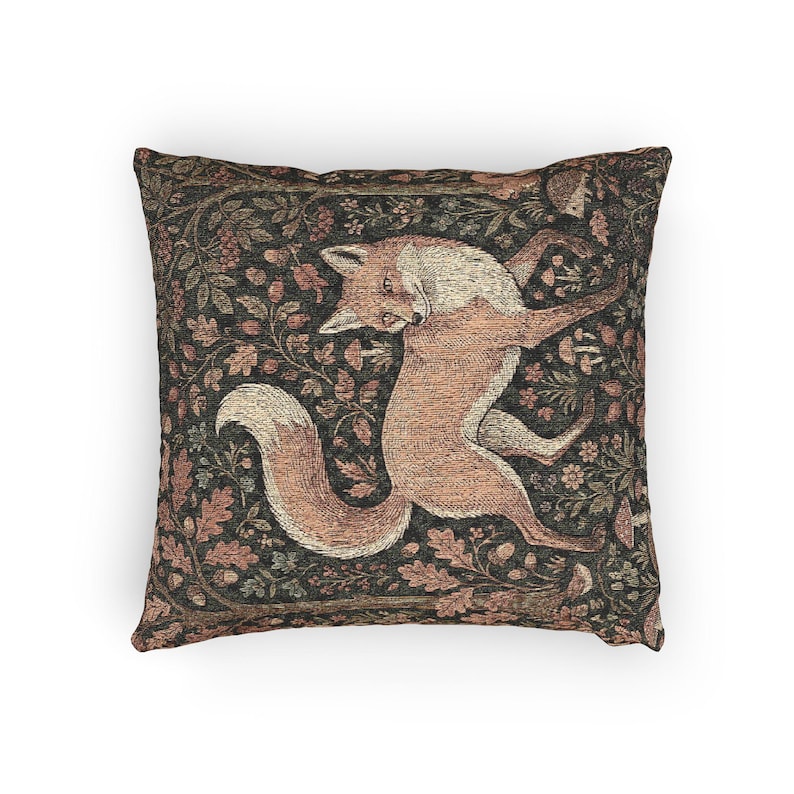 Medieval Millefleur Fox Woven Tapestry Cushion Cover | William Morris Inspired | Cottagecore Woodland Botanical Pillow | Fox Lover Gift image 13