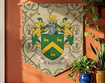 Personalized Coat of Arms Pennant Flag | Custom Family Crest Surname Banner | Medieval Heraldic Wall Hanging | Castlecore Home Decor Gift