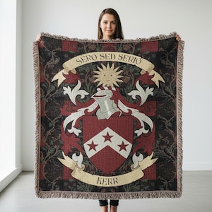 Custom Family Crest Woven Blanket | Personalised Coat of Arms Surname Throw | Medieval Heraldic Tapestry | Castlecore Heritage Keepsake Gift image 6