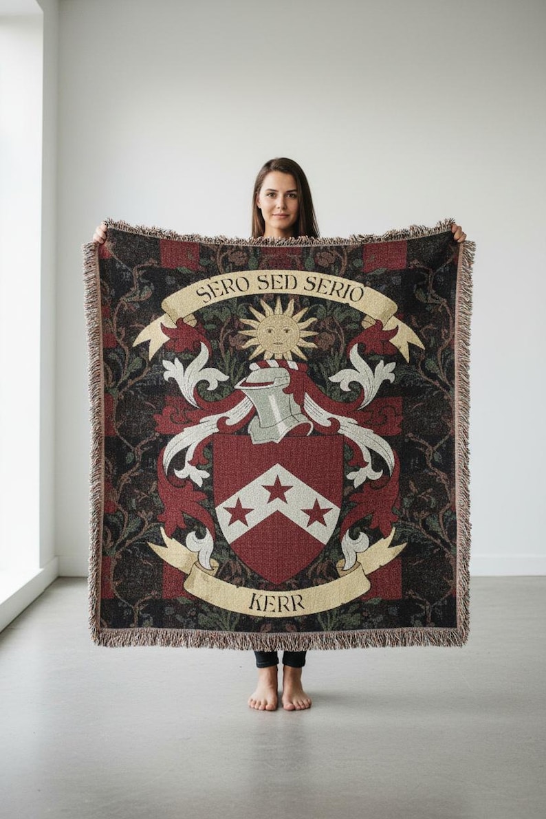 Custom Family Crest Woven Blanket | Personalised Coat of Arms Surname Throw | Medieval Heraldic Tapestry | Castlecore Heritage Keepsake Gift image 6