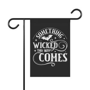 Something Wicked This Way Comes Halloween Yard Flag | Black & White | Double Sided Poly Poplin Canvas Banner | Witchy Gothic Outdoor Decor image 4