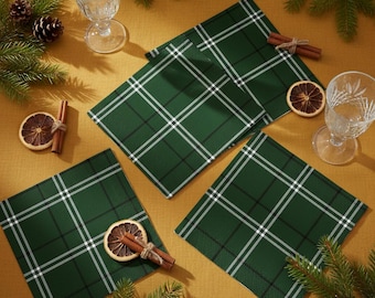 Green Tartan Cloth Napkins 10×10" & 22×22" | Classic Plaid Christmas Table Linens | Holiday Farmhouse Dining Decor | Winter Dinner Style