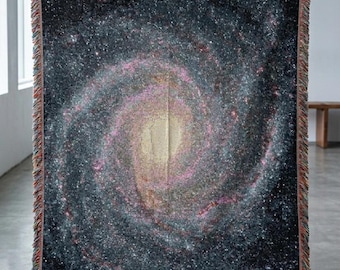 Spiral Galaxy Woven Blanket | Celestial Space Tapestry Throw | Astronomy Cotton Blanket | Cosmic Star Gift for Science Lover Him or Her