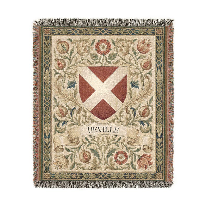 Custom Family Crest Woven Blanket | Personalised Coat of Arms Surname Throw | Medieval Heraldic Tapestry | Castlecore Heritage Keepsake Gift image 15