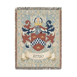 Custom Family Crest Woven Blanket | Personalised Coat of Arms Surname Throw | Medieval Heraldic Tapestry | Castlecore Heritage Keepsake Gift image 9