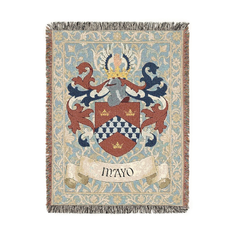 Custom Family Crest Woven Blanket | Personalised Coat of Arms Surname Throw | Medieval Heraldic Tapestry | Castlecore Heritage Keepsake Gift image 9