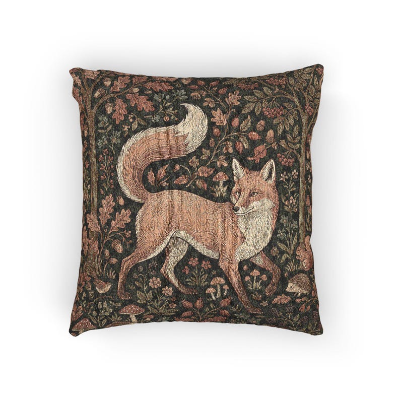 Medieval Millefleur Fox Woven Tapestry Cushion Cover | William Morris Inspired | Cottagecore Woodland Botanical Pillow | Fox Lover Gift image 11