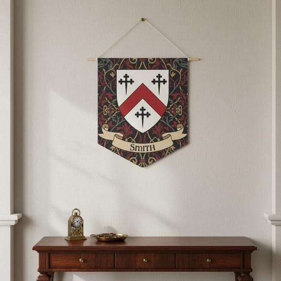 Personalized Coat of Arms Pennant Flag | Custom Family Crest Surname Banner | Medieval Heraldic Wall Hanging | Castlecore Home Decor Gift