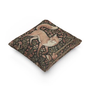 Medieval Millefleur Fox Woven Tapestry Cushion Cover | William Morris Inspired | Cottagecore Woodland Botanical Pillow | Fox Lover Gift image 14