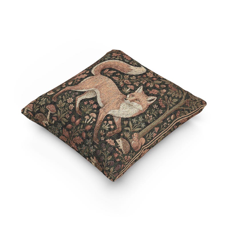 Medieval Millefleur Fox Woven Tapestry Cushion Cover | William Morris Inspired | Cottagecore Woodland Botanical Pillow | Fox Lover Gift image 14