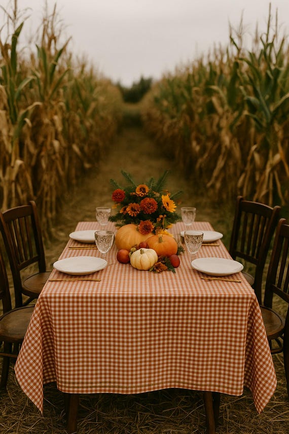Pumpkin Orange & White Gingham Tablecloth | 58×58" 58×102" Fall/Thanksgiving/Rustic Farmhouse Dining Linen | Autumn Cotton Table Decor