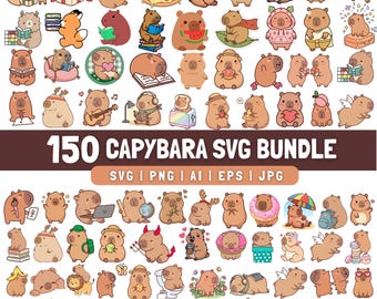 150 Capybara SVG Bundle | Cute Capybara PNG Bundle | Kawaii Animal SVG Files for Cricut