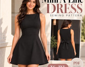 A Line Mini Dress Sewing Pattern PDF, Boat Neck Sleeveless Dress, Beginner Friendly, Homecoming Party Dress, Sizes XS-3XL, Instant Download