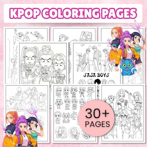 Coloriage kPop Demon Hunters | Livre de coloriage numérique | Plus de 30 pages à colorier pour enfants | Coloriages de dessins animés | Téléchargement instantané PDF
