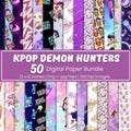 Demon Hunters Digital Paper, 50 Huntrix Wallpaper, Gifts Wrapping Paper , Instant Downlaod