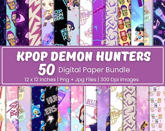 Demon Hunters Digital Paper, 50 Huntrix Wallpaper,  Gifts Wrapping Paper , Instant Downlaod