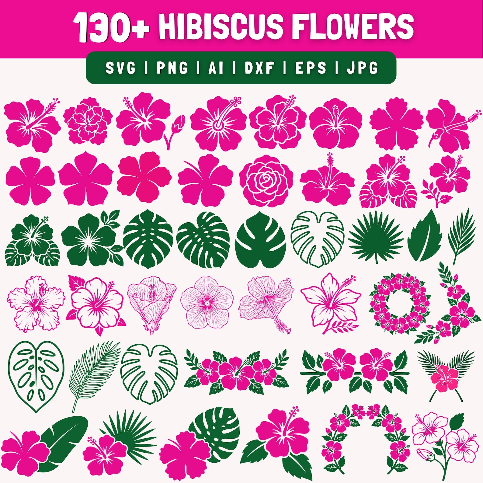 Hibiscus Flowers SVG Bundle | Tropical Floral Clipart, Hawaiian Designs ...