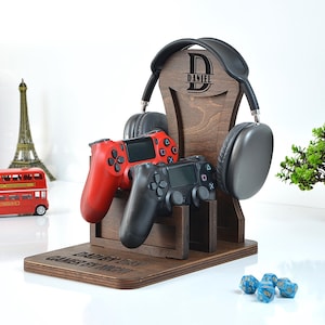 Personalized Wooden Controller And Headphone Stand Anniversary Gift For Him
