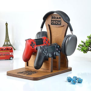 Personalized Wooden Controller And Headphone Stand Anniversary Gift For Him