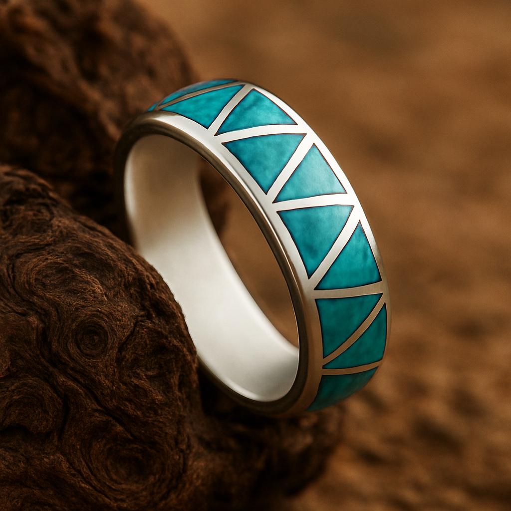 Geometric Inlay Ring Handmade Turquoise Inlay Sterling Silver Ring: Geometric Band - Etsy