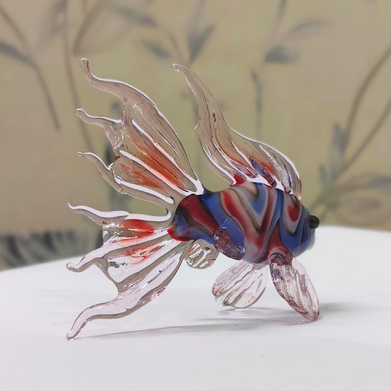 Handmade Murano Glass Art Multi Color Fish Figurine, Blown Glass Sculpture for Aquarium Decor
