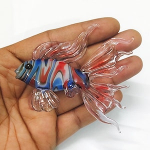 Handmade Murano Glass Art Multi Color Fish Figurine, Blown Glass Sculpture for Aquarium Decor