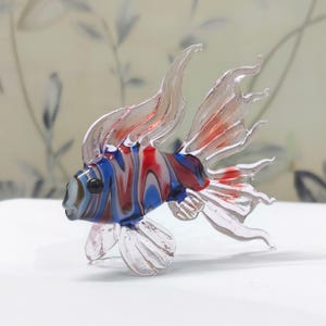 Handmade Murano Glass Art Multi Color Fish Figurine, Blown Glass Sculpture for Aquarium Decor