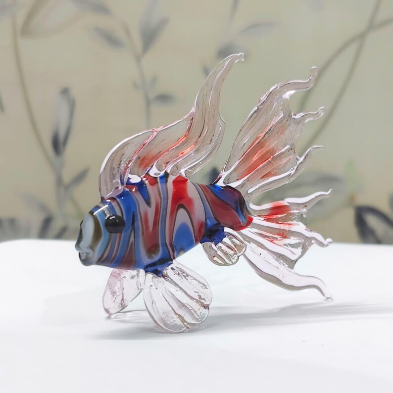 Handmade Murano Glass Art Multi Color Fish Figurine, Blown Glass Sculpture for Aquarium Decor