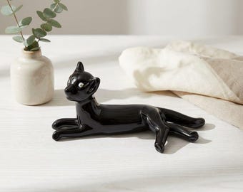Handgemaakte Murano geblazen glaskunst zwarte kat beeldje dieren sculptuur voor ornament