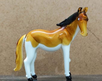 Art en verre de Murano - Figurine cheval marron - Sculpture animalière en verre soufflé pour les amateurs de miniatures à collectionner