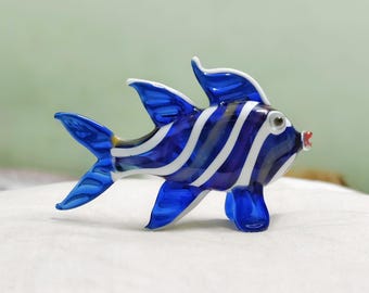 Murano Glass Art Blue Fish Figurine For Ocean Decor Sculpture For Collectible Gifts