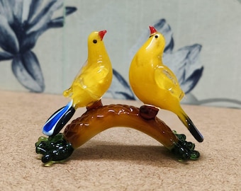 Beeldje gele vogels met muranoglaskunst: miniatuur geblazen glazen dierensculptuur ter decoratie