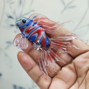 Handmade Murano Glass Art Multi Color Fish Figurine, Blown Glass Sculpture for Aquarium Decor