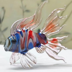Handmade Murano Glass Art Multi Color Fish Figurine, Blown Glass Sculpture for Aquarium Decor