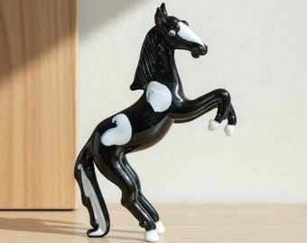 Handmade Murano Glass Art Black Horse Figurine| Blown Glass Animal Sculpture For Gift