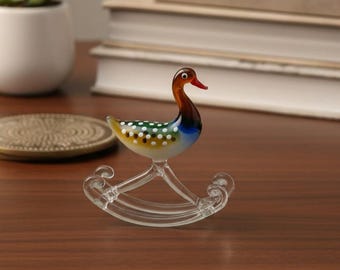 Artisan Glass Duck With Top Hat in Gift Box • Decoration