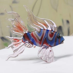 Handmade Murano Glass Art Multi Color Fish Figurine, Blown Glass Sculpture for Aquarium Decor
