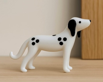 Glass Dalmatian Dog Figurine: Handmade Blown Glass Puppy Sculpture