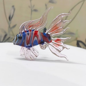 Handmade Murano Glass Art Multi Color Fish Figurine, Blown Glass Sculpture for Aquarium Decor